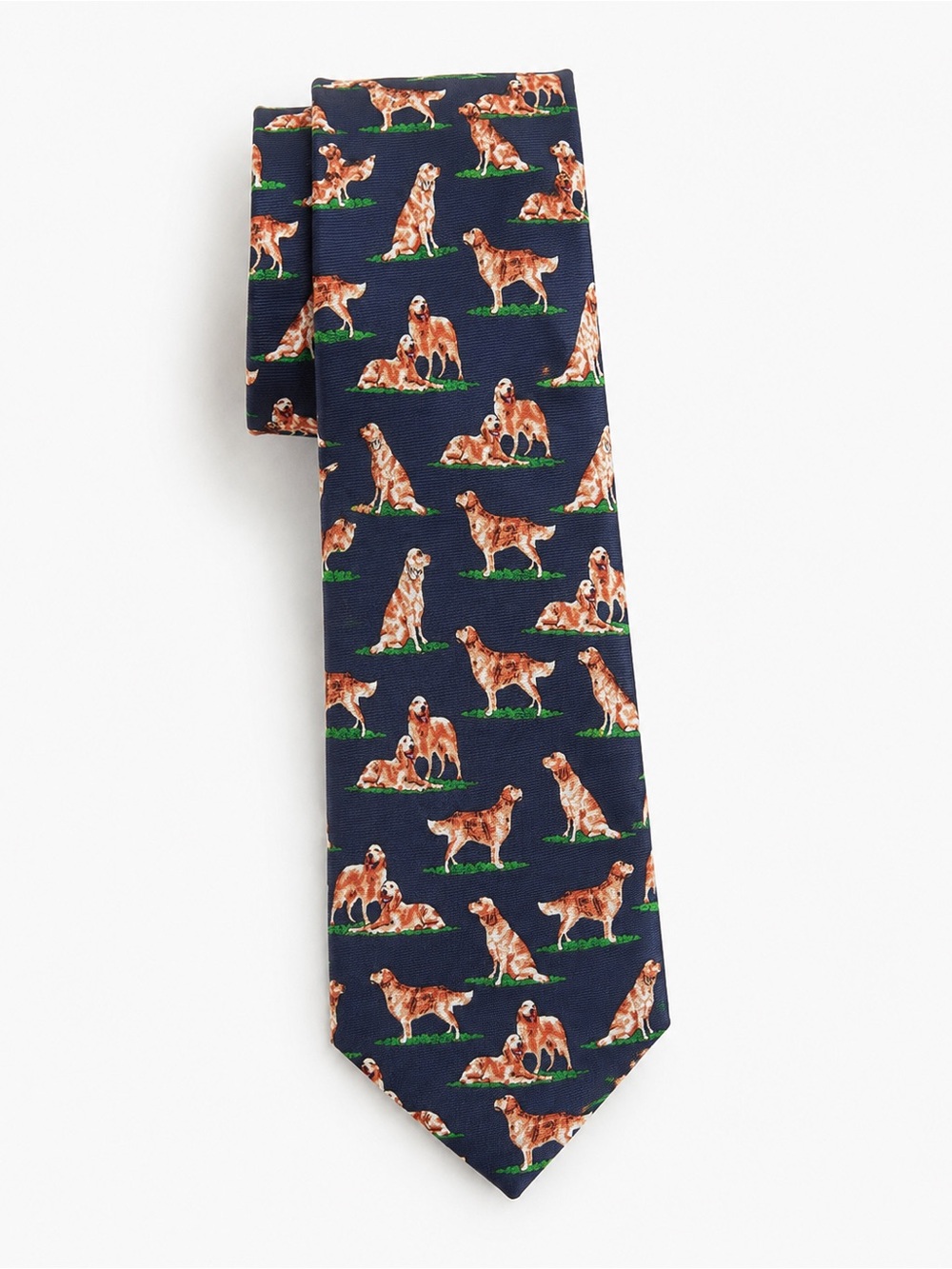 Navy Men's Tie with Golden Retriever Pattern 100% silk VTG